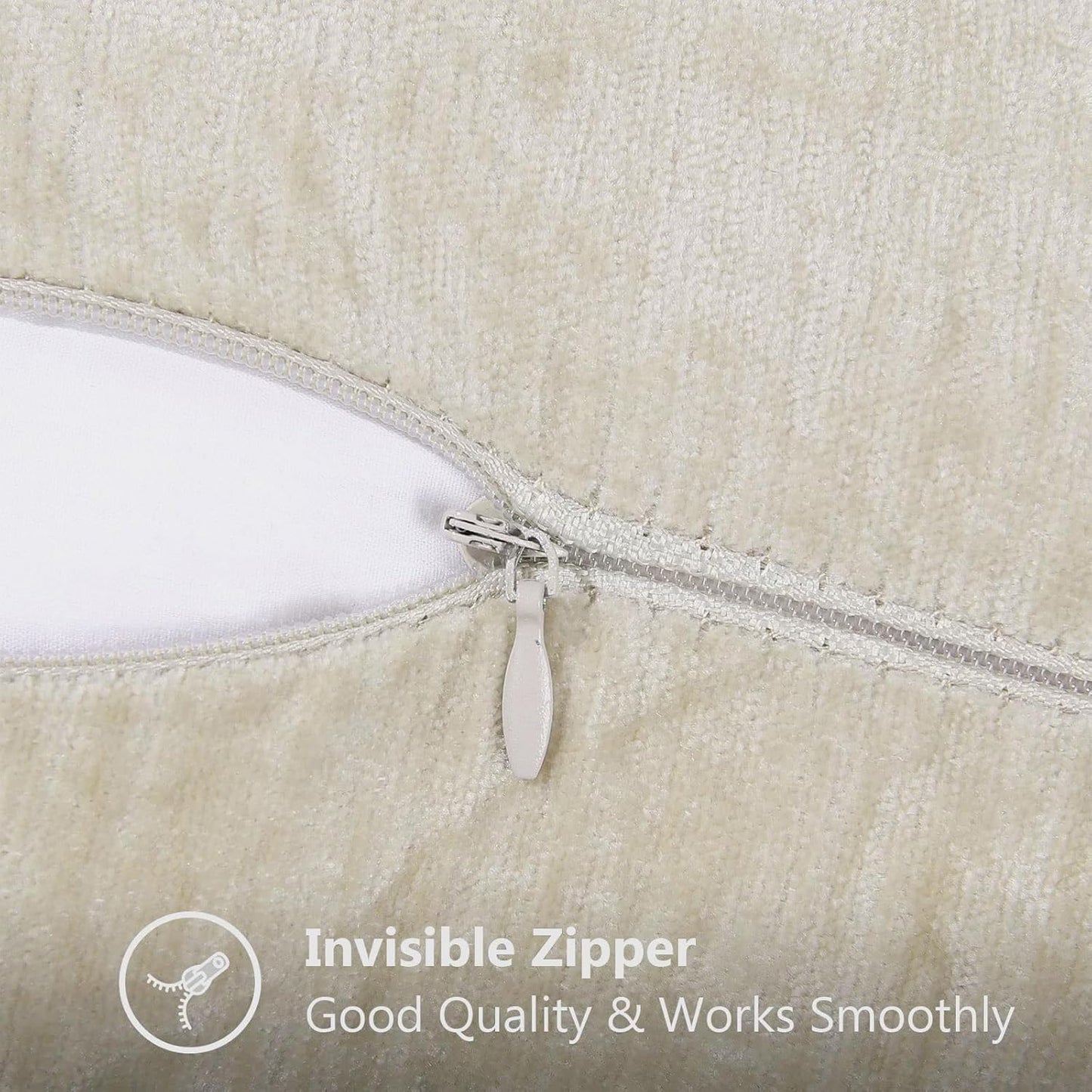 decorUhome Chenille Soft Throw Pillow Covers 12x20 Set of 2, Lumbar Velvet Farmhouse Neutral Decorative Euro Pillow Covers with Stitched Edge for Couch Sofa Bed Home Decor, Beige