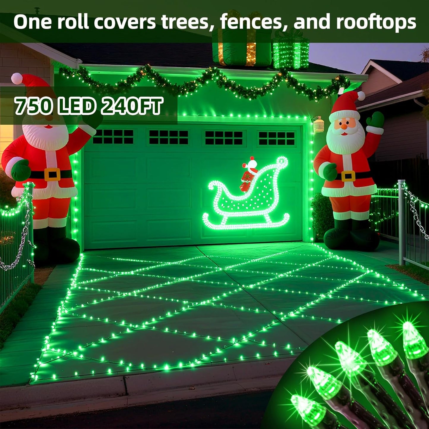 750 LED 240FT Christmas Lights Outdoor,12 Lighting Modes Christmas String Lights with Timer, Dimmable Plug in Green LED StringLights Waterproof for Yard Tree Wedding Party Holiday Green