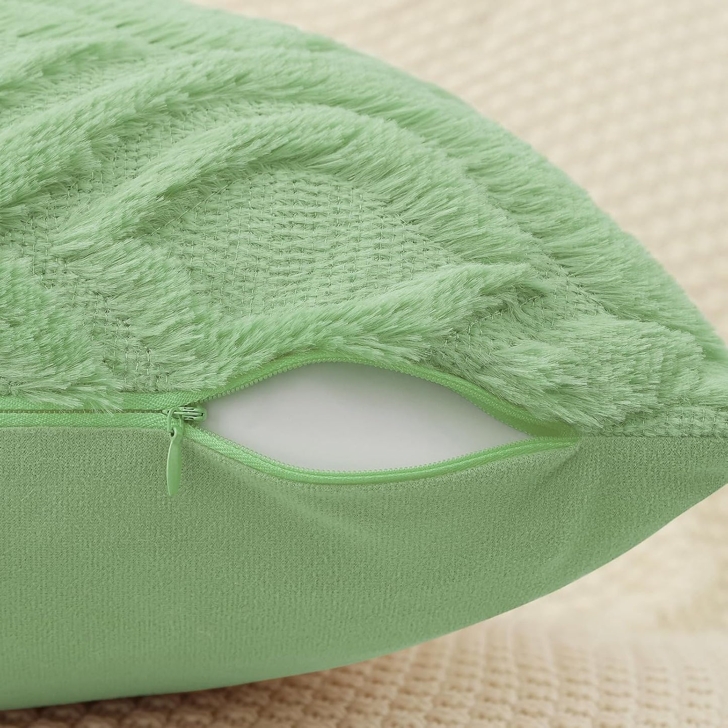 decorUhome Throw Pillow Covers 26x26 Inch Set of 2, Soft Plush Decorative Faux Fur Sage Green Solid Couch Pillow Covers, Accent Farmhouse Neutral Square Euro Pillow Cases for Sofa Bed Living Room