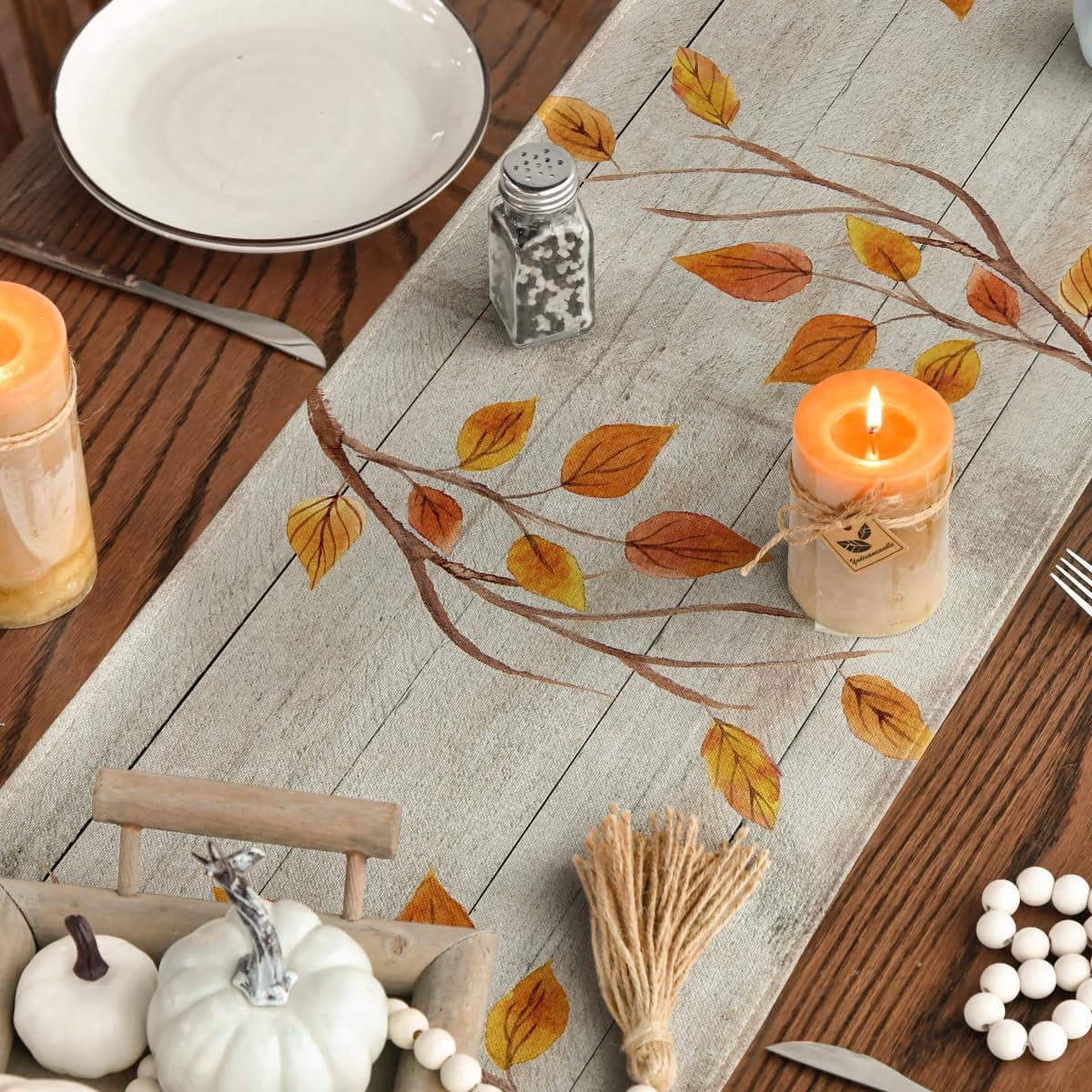 Artoid Mode Wood Gnomes Pumpkins Sunflower Maple Leaves Fall Table Runner, Kitchen Dining Table Decoration for Home Party Decor 13 x 108 Inch