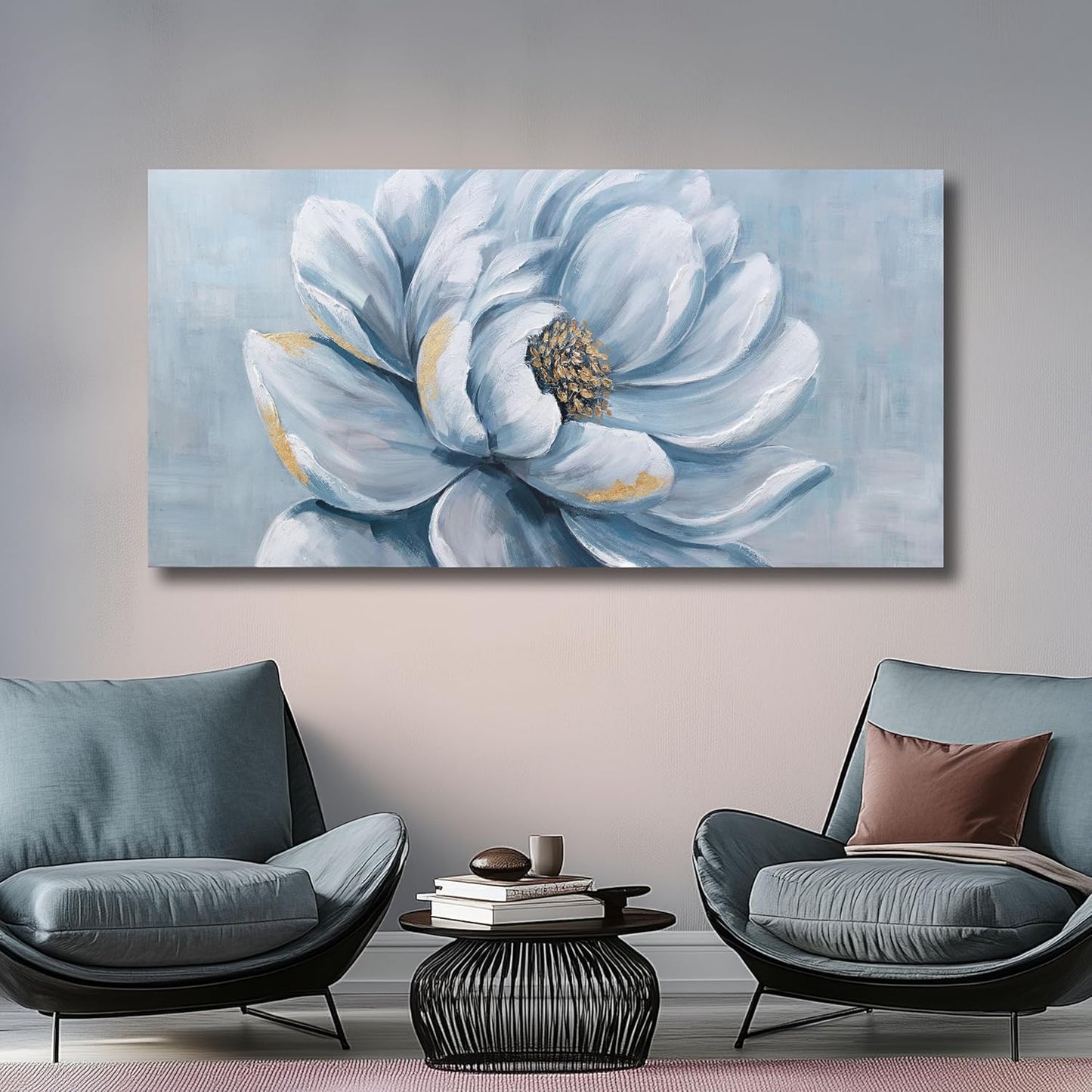 Belmrxne Floral Wall Art Blue and White Wall Decor Modern funky Canvas Painting Minimalist Artwork for Living Room Bedroom Dining Room Office Home Decor Aesthetic 20x40inch