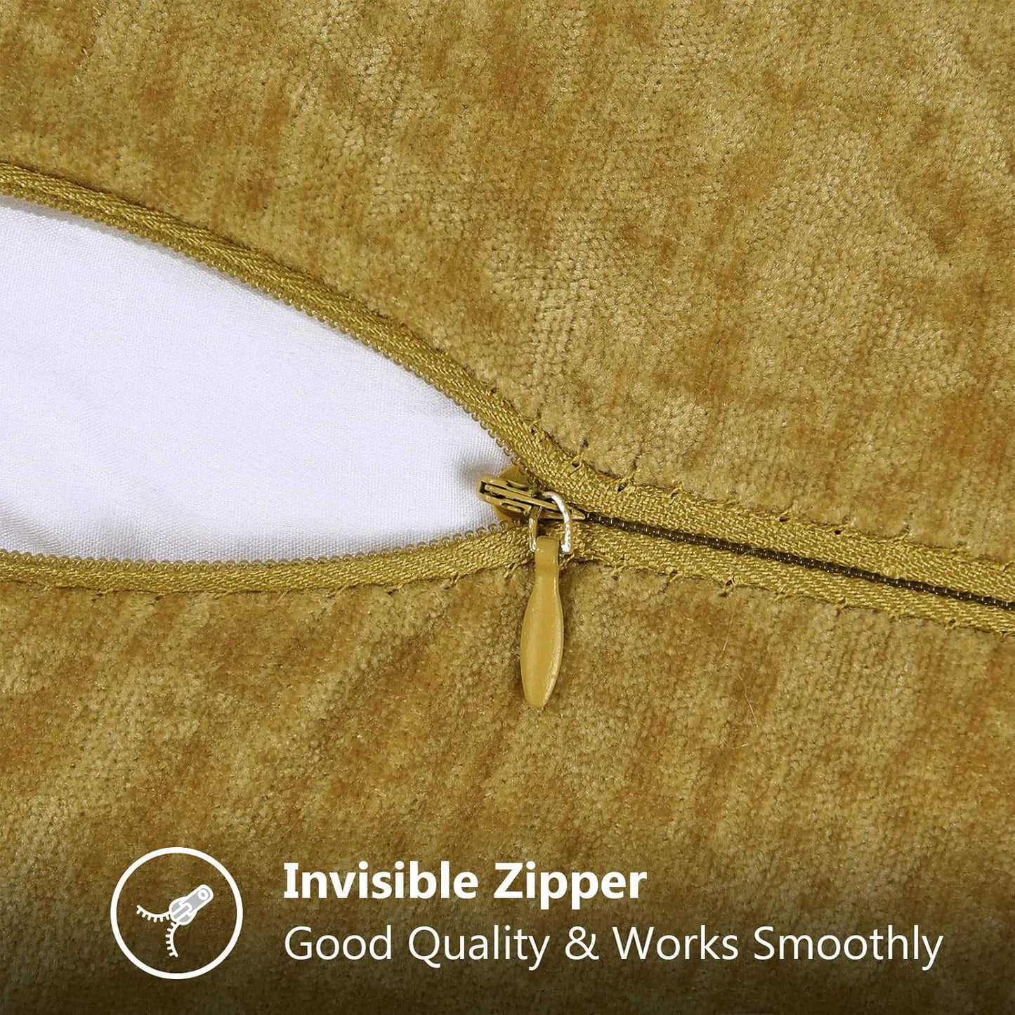 decorUhome Chenille Soft Throw Pillow Covers 18x18 Set of 2, Farmhouse Velvet Neutral Decorative Euro Pillow Covers with Stitched Edge for Couch Sofa Bed Home Decor, Mineral Yellow