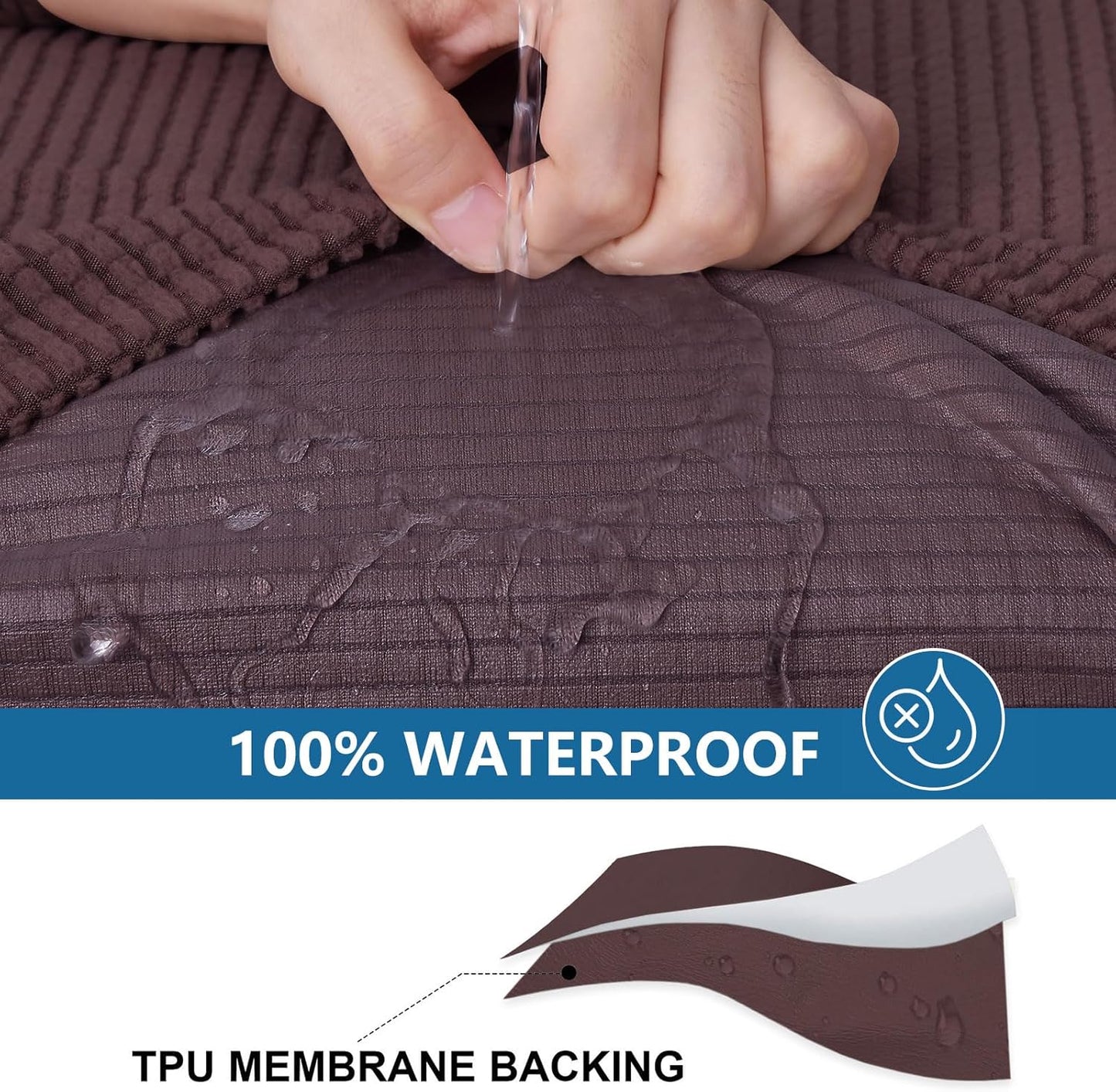 hyha Waterproof Couch Cushion Covers for Pets, Non Slip Sofa Cover for Dogs Washable, Soft Thick Stretch Jacquard Fabric, Sofa Slipcovers with Elastic Bottom (1 Piece for Backrest L, Chocolate)