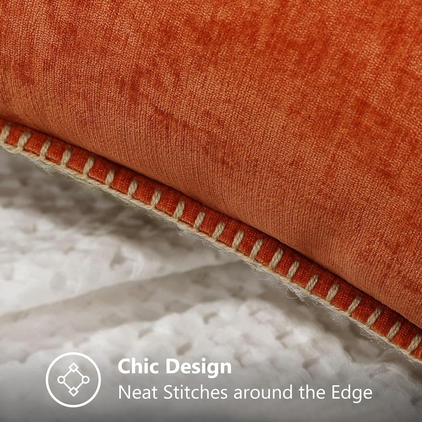 decorUhome Fall Chenille Soft Throw Pillow Covers 24x24 Set of 2, Farmhouse Velvet Neutral Decorative Euro Pillow Covers with Stitched Edge for Couch Sofa Bed Home Decor, Rust