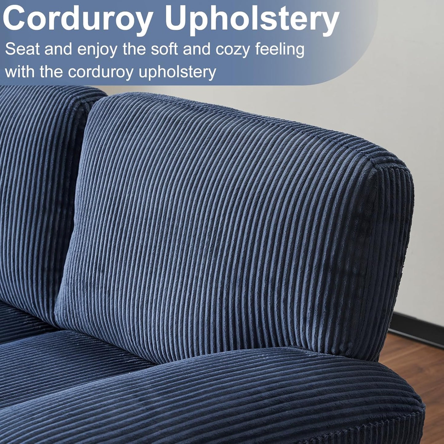 Karl home U-Shape Sectional Sofa Couch 111" Modern 4-Seat Sofa with Chaises Corduroy Fabric Upholstered Covertible Couch with Wood Grain Legs for Living Room, Reception Room, Apartment, Navy Blue