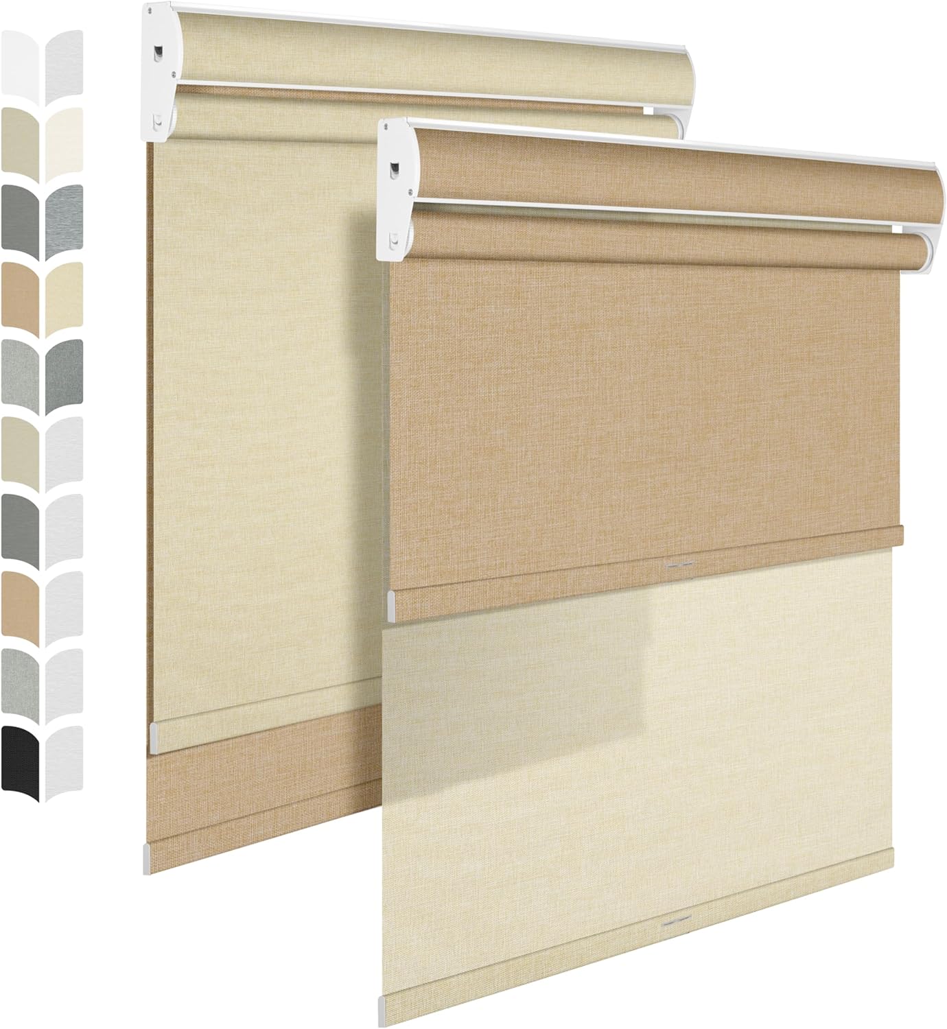 BERISSA Cordless Dual Roller Shades with Cassette Valance,Double Window Shades Blackout and Light Filtering Shades,Day and Night Roller Shades for Home Office Door.Linen Beige.37 W x 64" H