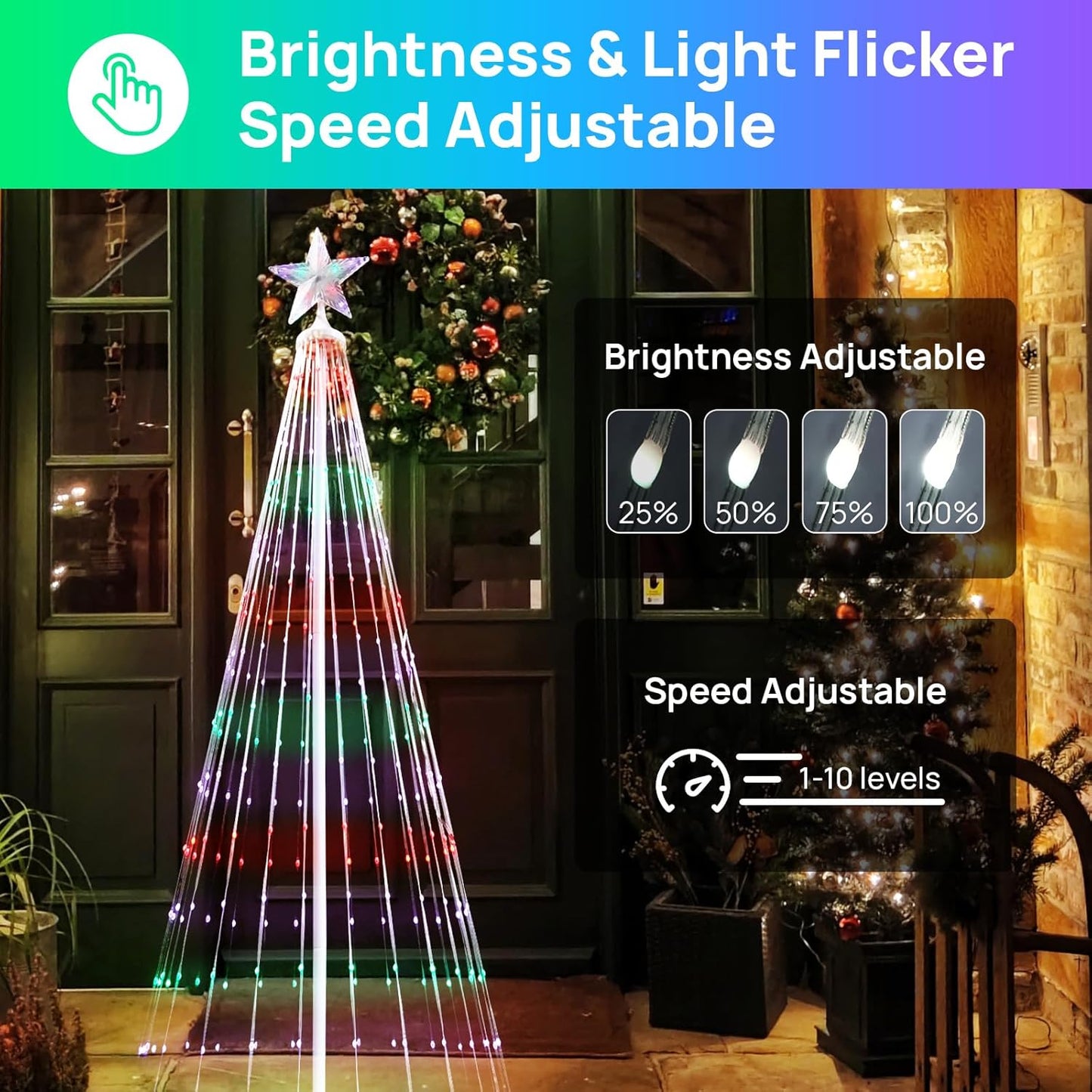 6ft Outdoor Christmas Cone Tree Lights with 370 Smart LED Lights & Star Topper Remote & APP Control Color Changing Timer & Music Sync Weatherproof Artificial Xmas Decoration for Yard, Garden, Patio