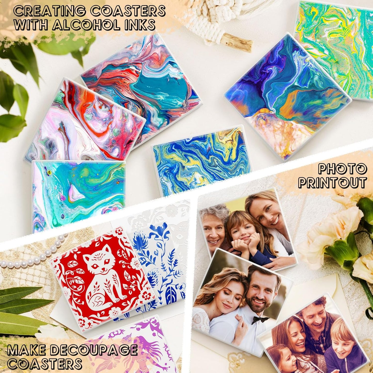 Ceramic Tiles for Crafts, GOH DODD 36 Pack Unglazed Blank Coasters with Cork Backing for Alcohol Ink Painting Acrylic Pouring Art Projects Housewarming Gifts Wedding School Education, 4 Inch