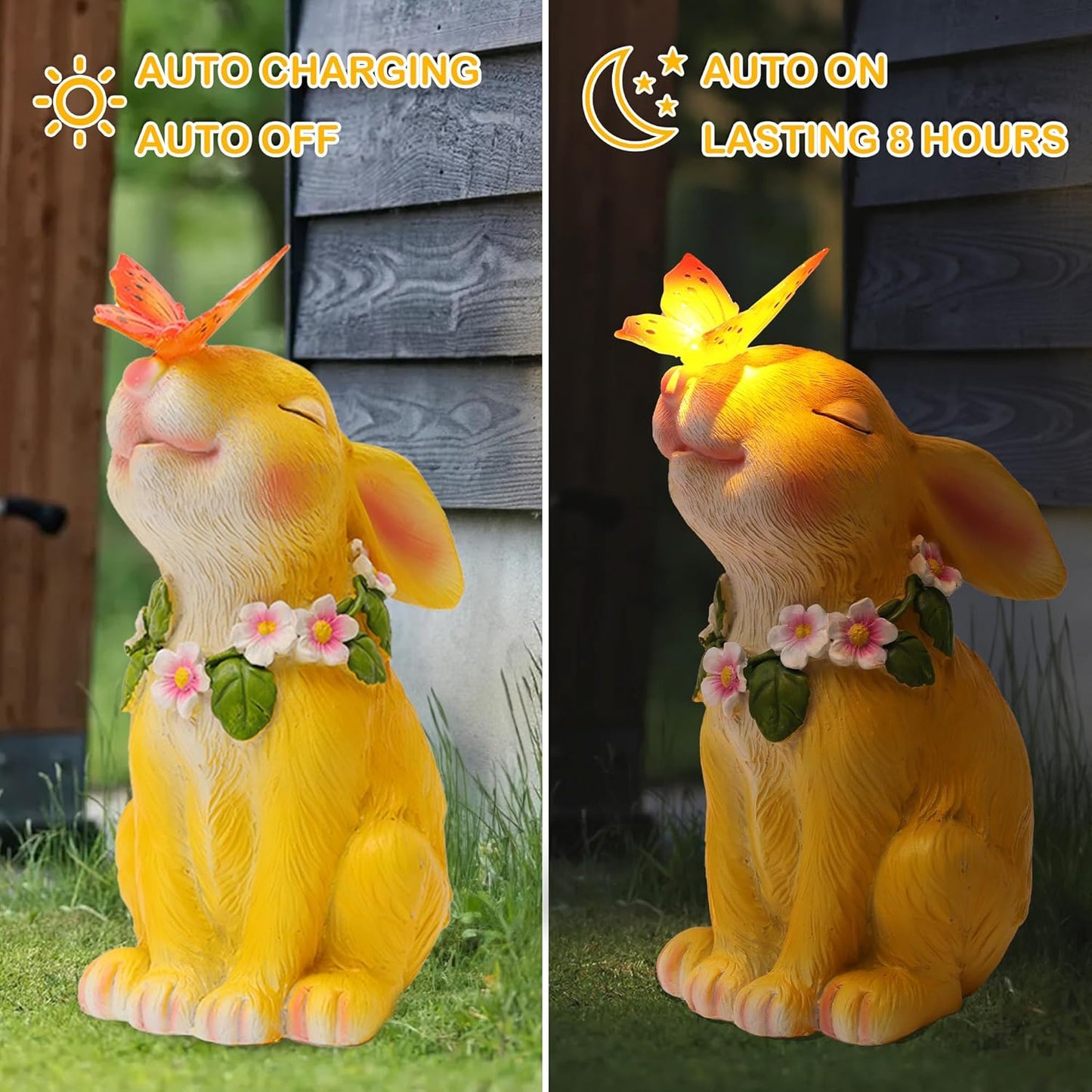 Attivolife Solar Rabbit Garden Light, Outdoor Bunny Statues Patio Ornament Decor for Lawn Balcony Yard, Perfect Housewarming Gifts for Mum Grandmom on Birthday Mother's Day