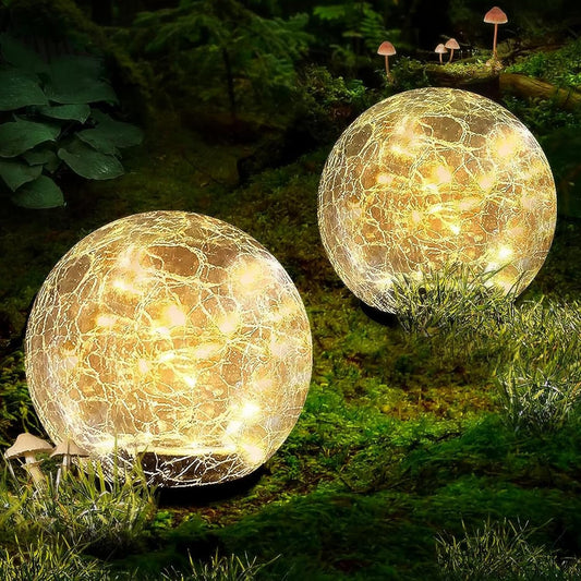 Garden Solar Ball Lights Outdoor Waterproof, 30 LED Cracked Glass Globe Solar Power Ground Lights for Path Yard Patio Lawn, Christmas Decoration Landscape Warm White(2 Pack 3.9'')