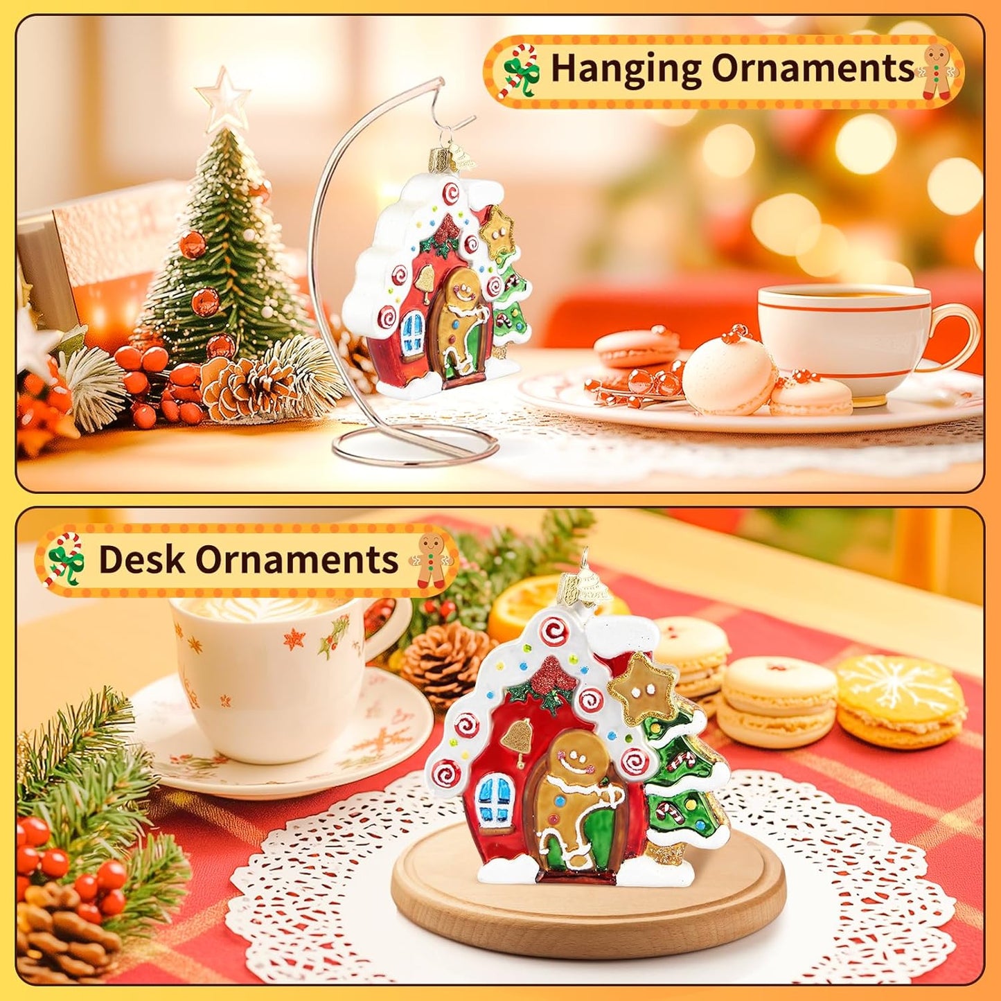 Gingerbread Christmas Ornaments for Tree,Hand-Blown Glass Ornament,Gingerbread Collection Figurine Hanging Ornaments,Christmas Tree Decorations for Gingerbread Lovers Holiday Birthday Party Gifts