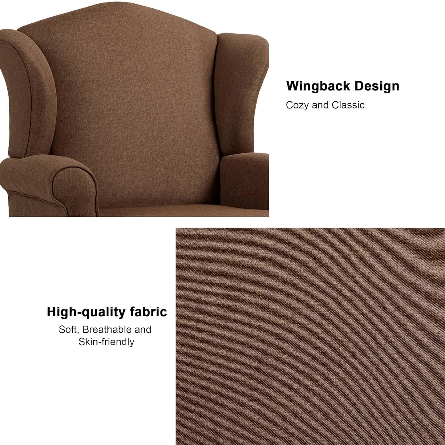 Accent Chair, High Back Upholstered Armchair with High Resilience Sponge & Wood Legs, Mid-Century Modern Comfy Single Sofa Reading Chairs for Living Room, Bedroom (Brown, Set of 2)