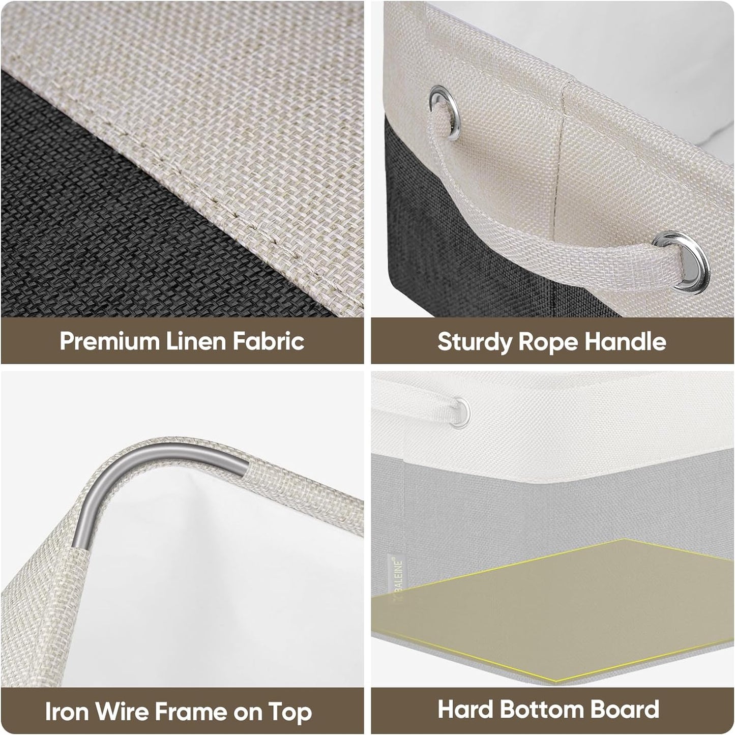 BALEINE 2 Pack Fabric Storage Bins for Shelves, Linen Storage Baskets for Organizing, Decorative Closet Bins for Clothes, Home (Black, 15"x11"x9.5")