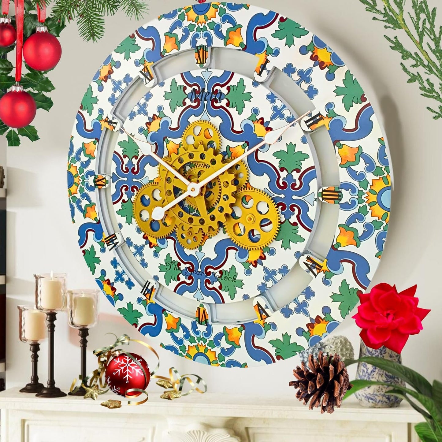 The Gears Clock Wall Clock Italy Collection with Moving Gears (Meta, 24 inch Round)