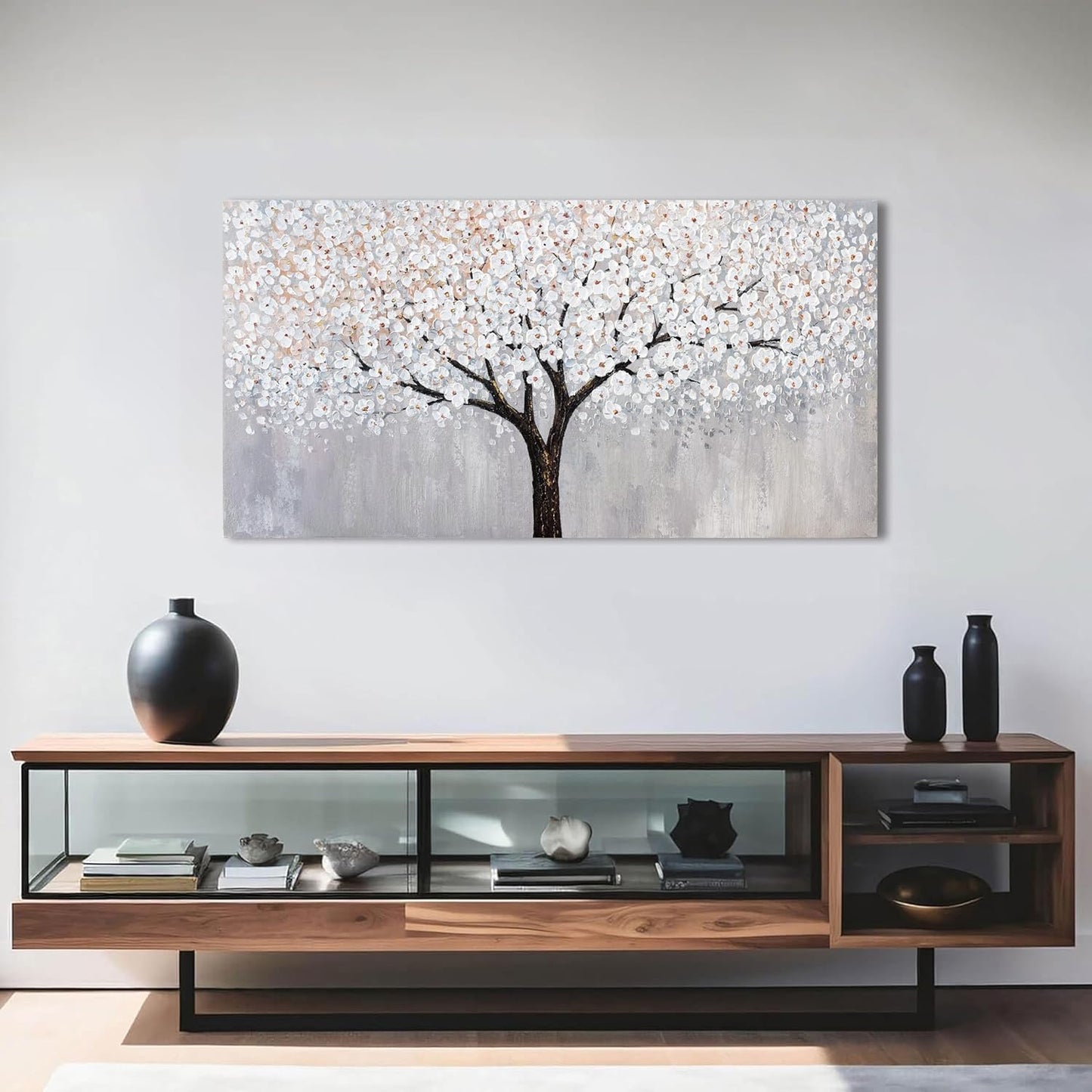 Canvas Wall Art Decor Artwork for Walls Black and White Wall Art Decor Tree of Life Wall Art for Living Room Vintage Tree Flower Wall Art Decorations Prints for Room Home Office Wall Decor 24"X48"