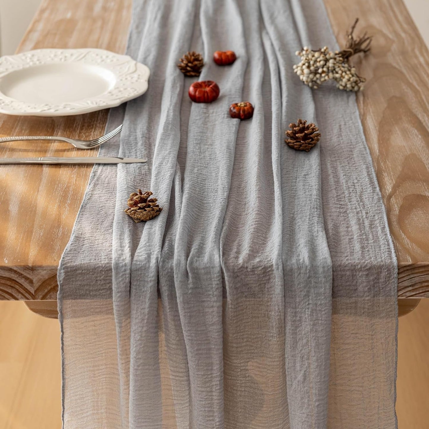 Cheesecloth Table Runner Dusty Blue Gauze Rustic Cheese Cloth Table Runner 120 Inch 10 FT for Wedding Baby Bridal Shower Birthday Engagement Party Long Sheer Boho Home Decorations