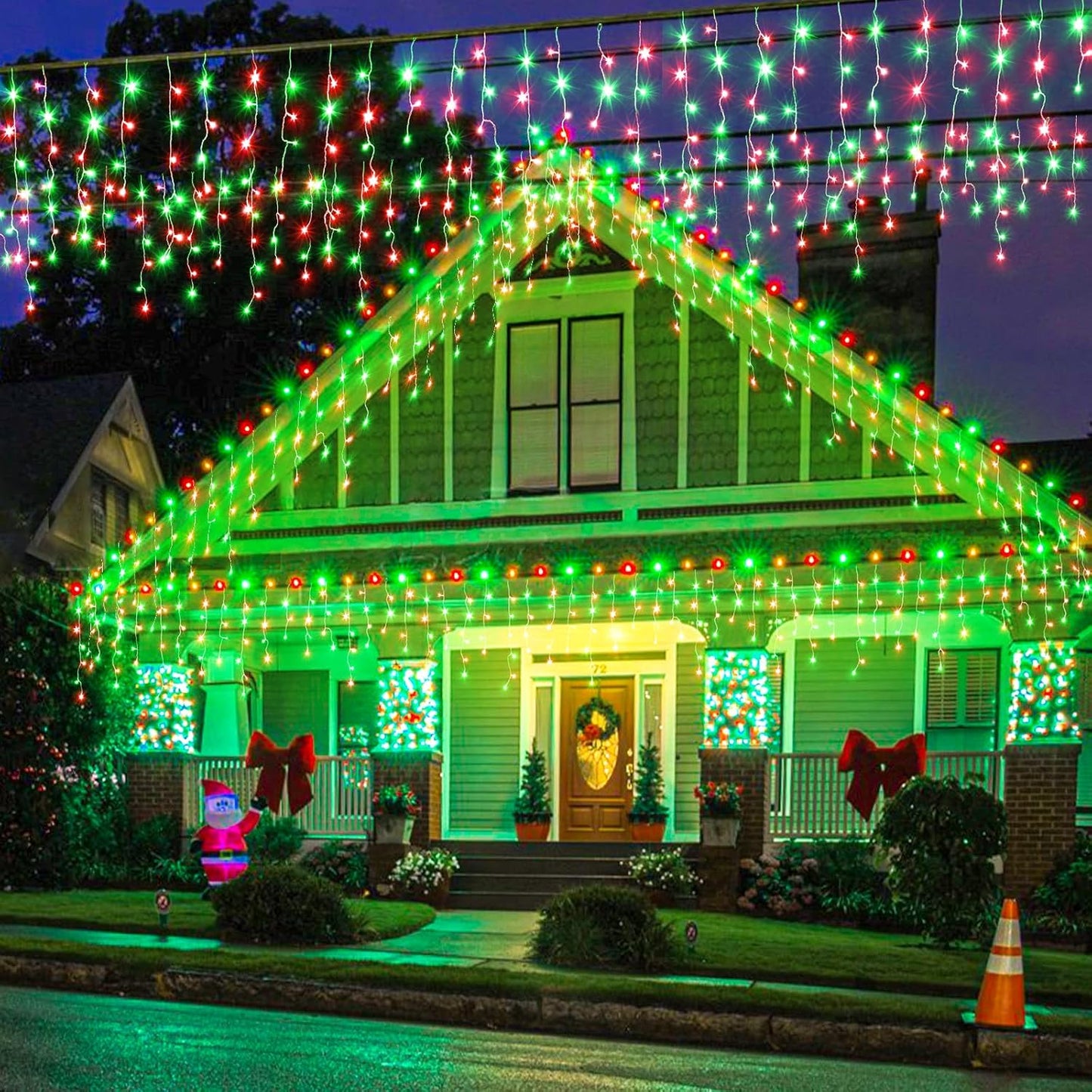 Icicle Lights for Outside, 66ft 640 LED Red and Green Christmas Lights 8 Modes with 120 Drops, Waterproof Christmas Icicle Light Outdoor Plug in for Indoor Party Holiday Halloween Decorations