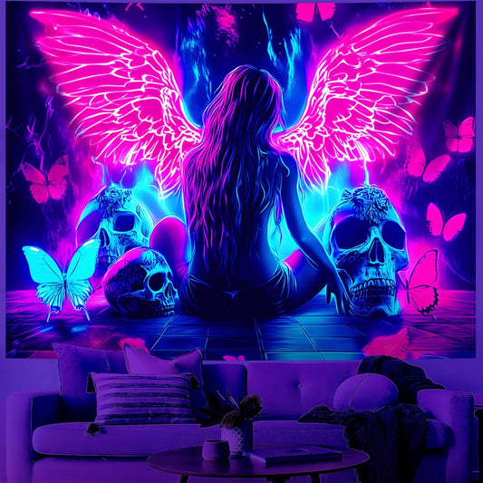 Blacklight Tapestry,WingTapestry Glow In The Dark,UV Reactive Black Light Upright Posters Wall Hanging for Bedroom Dorm Living Room Backdrop Decor (wing12, 79L" x 59W")