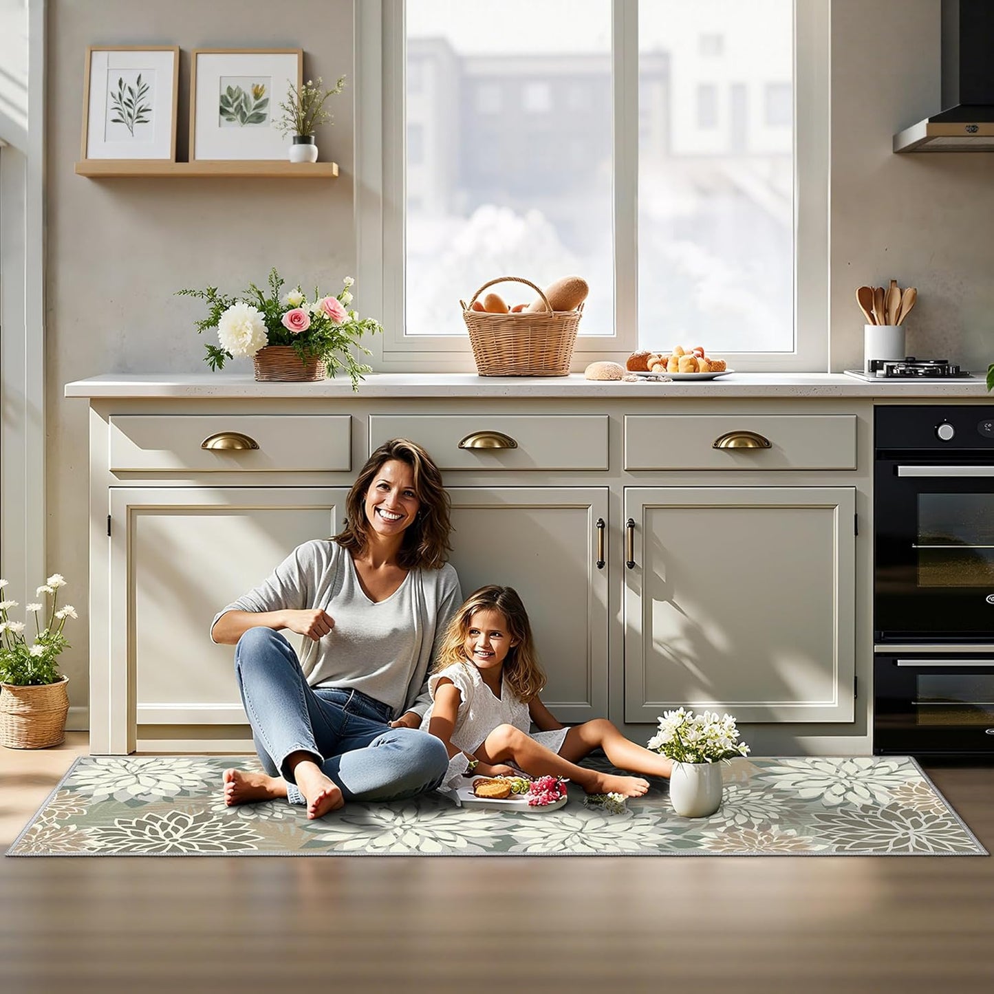 Area Rug 2x6 Brown White Washable Entry Rug Multicolored Tropical Botanical Modern Floral Indoor Kitchen Door Mat Entrance Carpet Non Slip for Bedroom Living Room, Porch