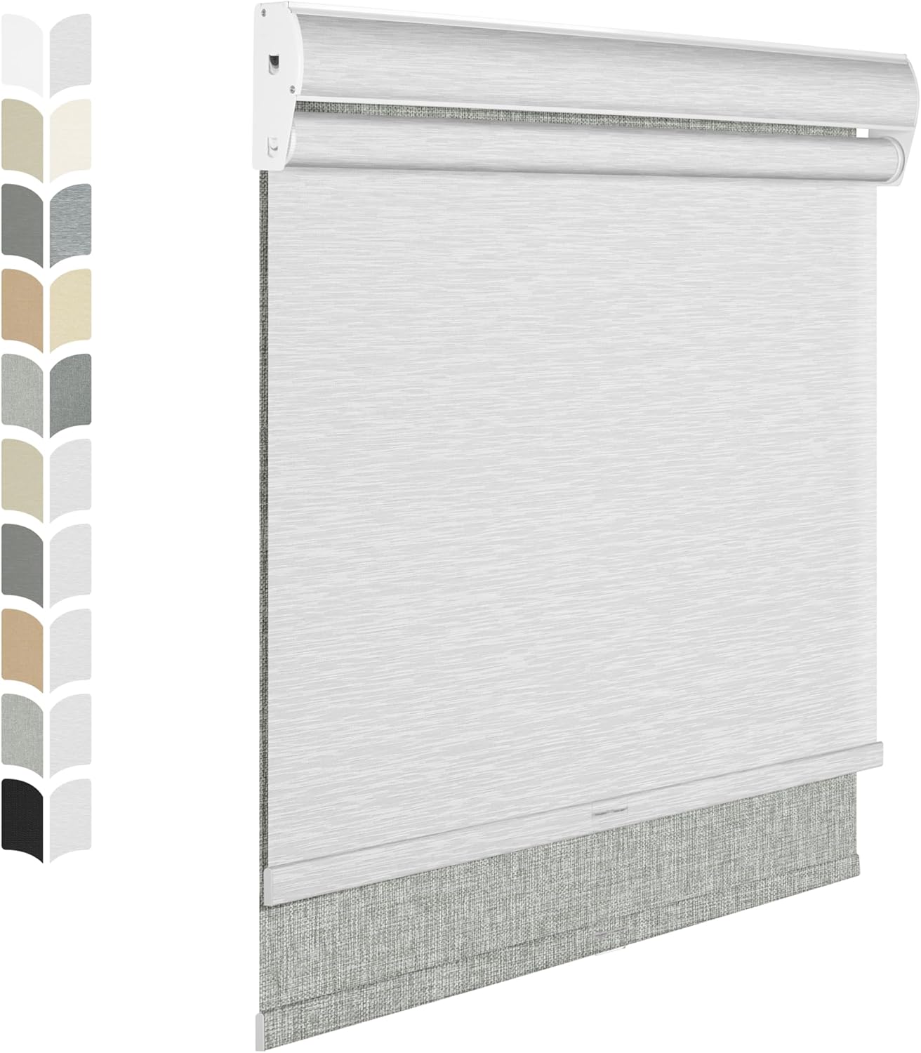 BERISSA Cordless Dual Roller Shades with Cassette Valance, Double Window Shades Blackout and Light Filtering Shades, Day and Night Shade for Home Office Door. Linen Grey and White. 52 W x 86" H