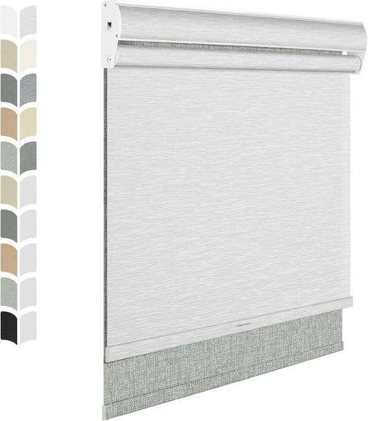 Berissa Cordless Dual Roller Shades with Cassette Valance, Double Blackout and Light Filtering, Day and Night for Home Office Door. Linen Grey and White, 58 W x 80" H
