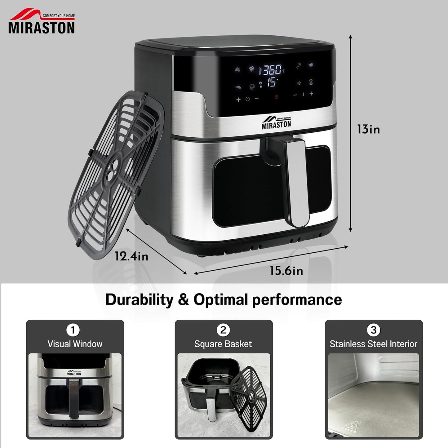 8.5QT Air Fryer, Family Size Digital Air Fryers, Nonstick Square Basket, Smart Touchscreen with 8-Preset, Air Frying, Reheat Leftovers, Party Food, Fast Cooking, Dishwasher-Safe, for Kitchen