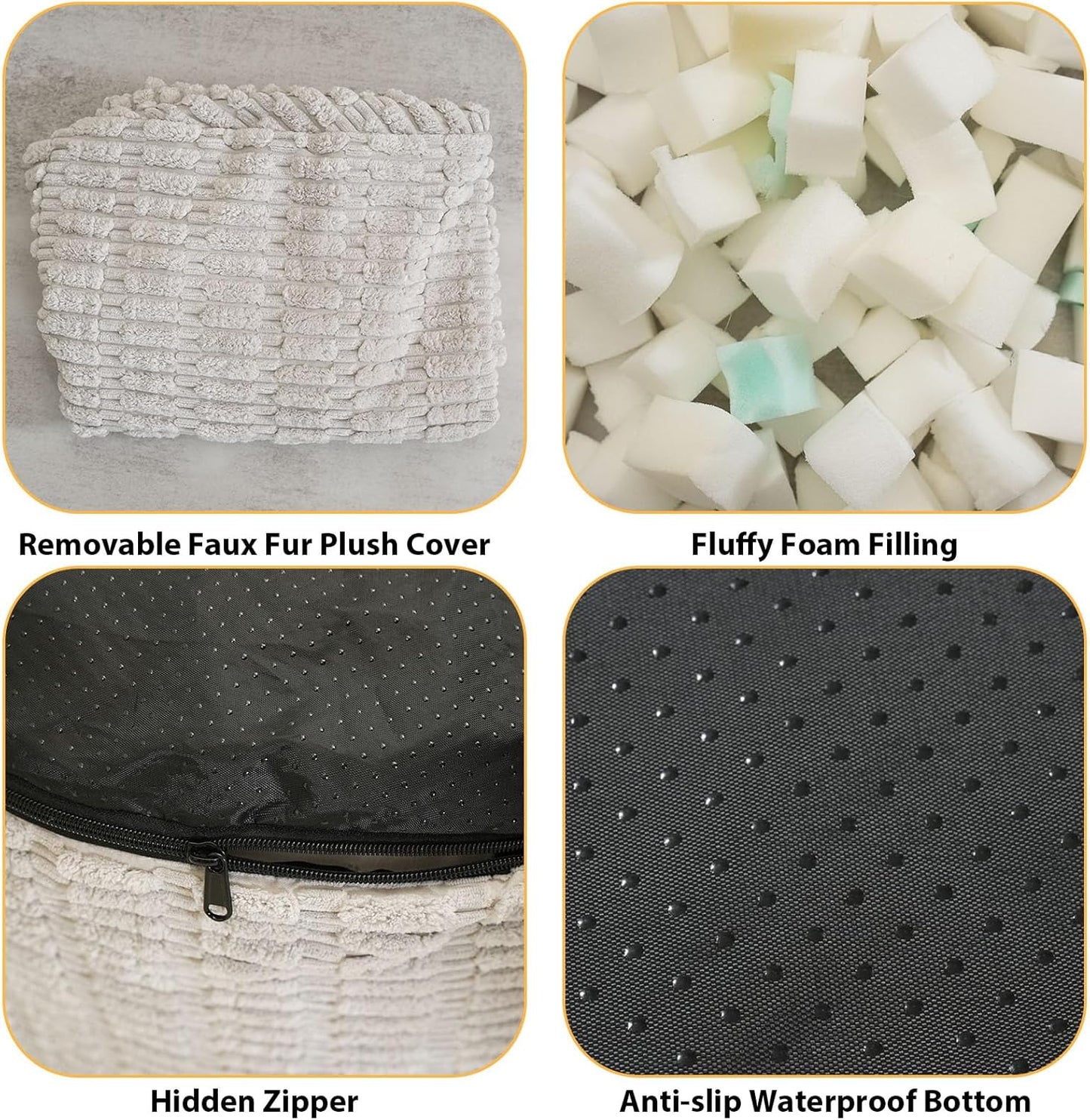 Round Stuffed Pouf Ottoman for Foot Rest, Storage Ottoman Pouf Foot Stool Cushion, Faux Fur Poufs with Foam Chunk Filling, 26 X 18 Inch Floor Chair for Living Room Bedroom Home Decor, Light Gray