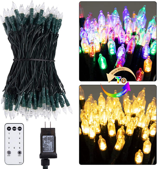 200 LED Christmas String Lights Outdoor 75 Ft. 9 Modes with Remote Timer Dimmer Extendable Mini Fairy Lights Plug in for Indoor Xmas Trees Wedding Decor, Warm White + Multicolored