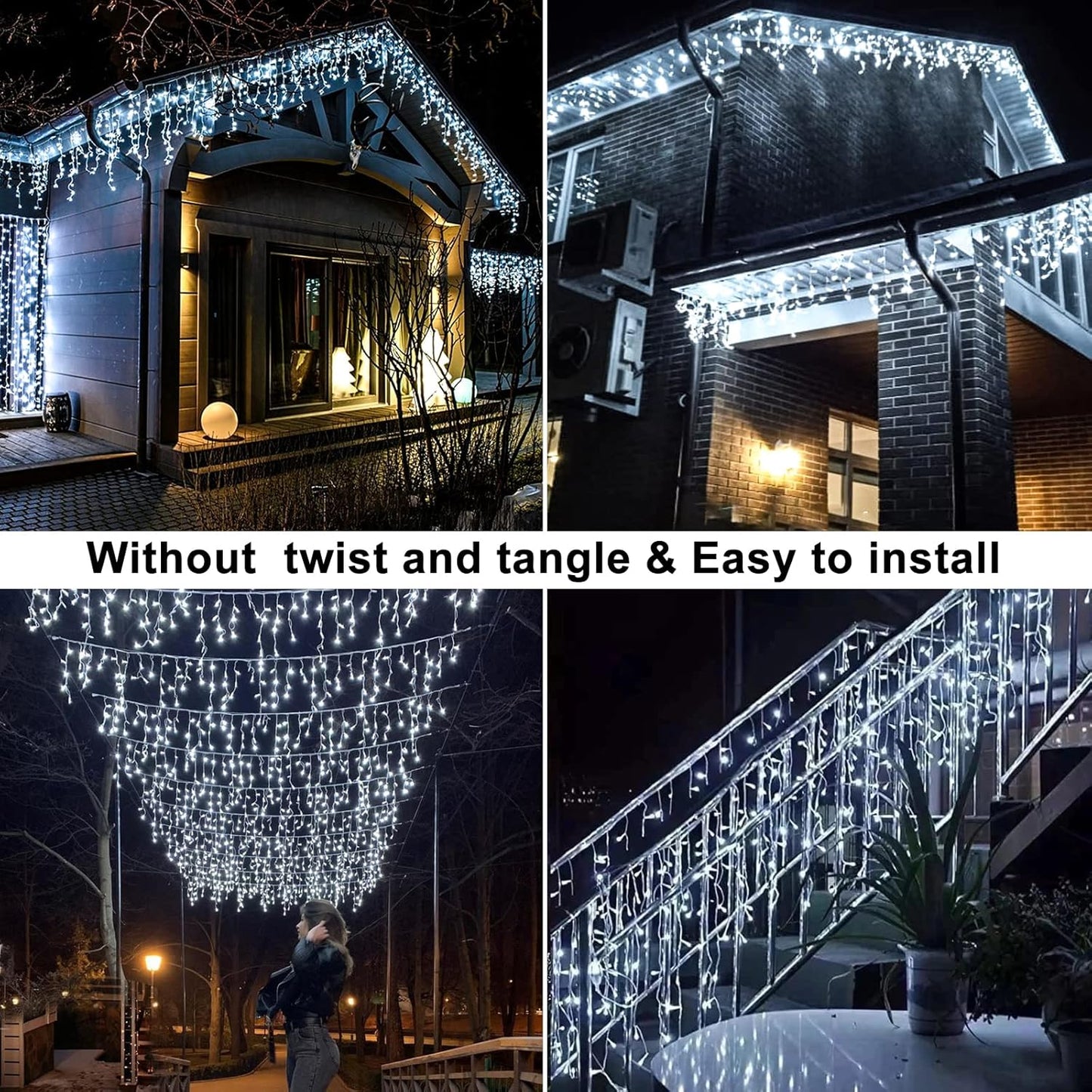 Icicle Christmas Lights Outdoor - 33ft 400 LED Icicle Lights for Outside with 75 Drops Waterproof Plug in Fairy String Lights with Timer for Party, Holiday, Wedding, Christmas Decoration, Cool White