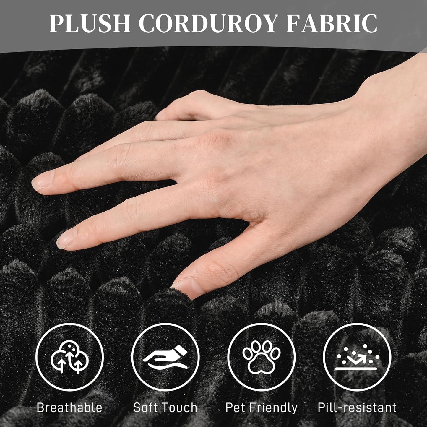 Modular Sectional Sofa Cloud Sectional Couch, 135" Comfy Fluffy U Shaped Black Couches for Living Room, Deep Seat Memory Foam Plush Corduroy Boneless Couch Sectionals with Right Facing Chaise Sofa