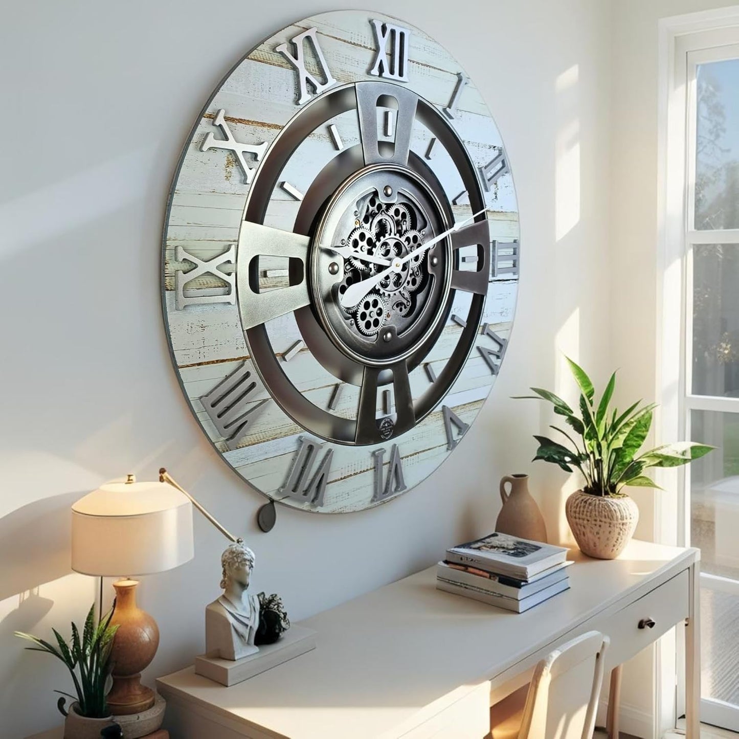 The Gears Clock Real Moving Gear Wall Clock England Line (Desert Beige, 24 inches (60 cm))