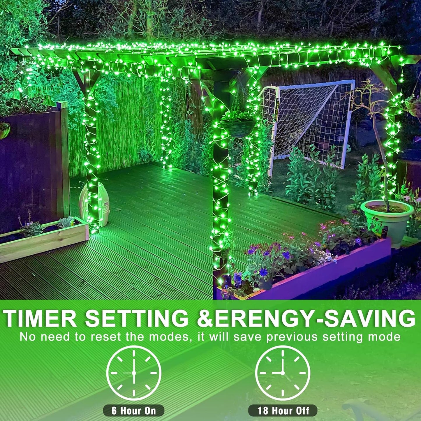 400 LED Green String Lights, 132ft Green Halloween Lights Indoor Outdoor Clear Wire 8 Modes Christmas Lights Plug in Waterproof Twinkle Fairy Lights for Room Tree Christmas Halloween Decorations