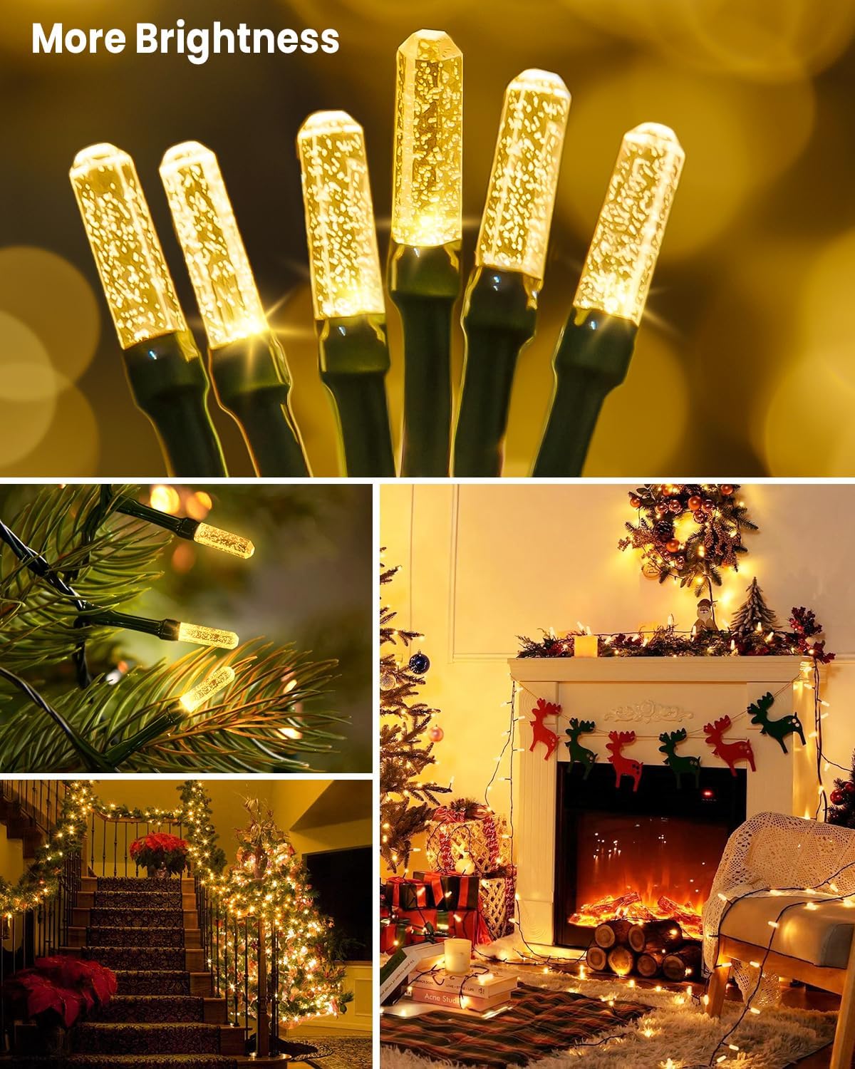 158 FT 480 LED Christmas Tree Lights, String Lights Green Wire with 8 Modes, Timer and Memory, Plug in Outdoor Waterproof Twinkle Lights for Indoor Yard Xmas Holiday, Warm White