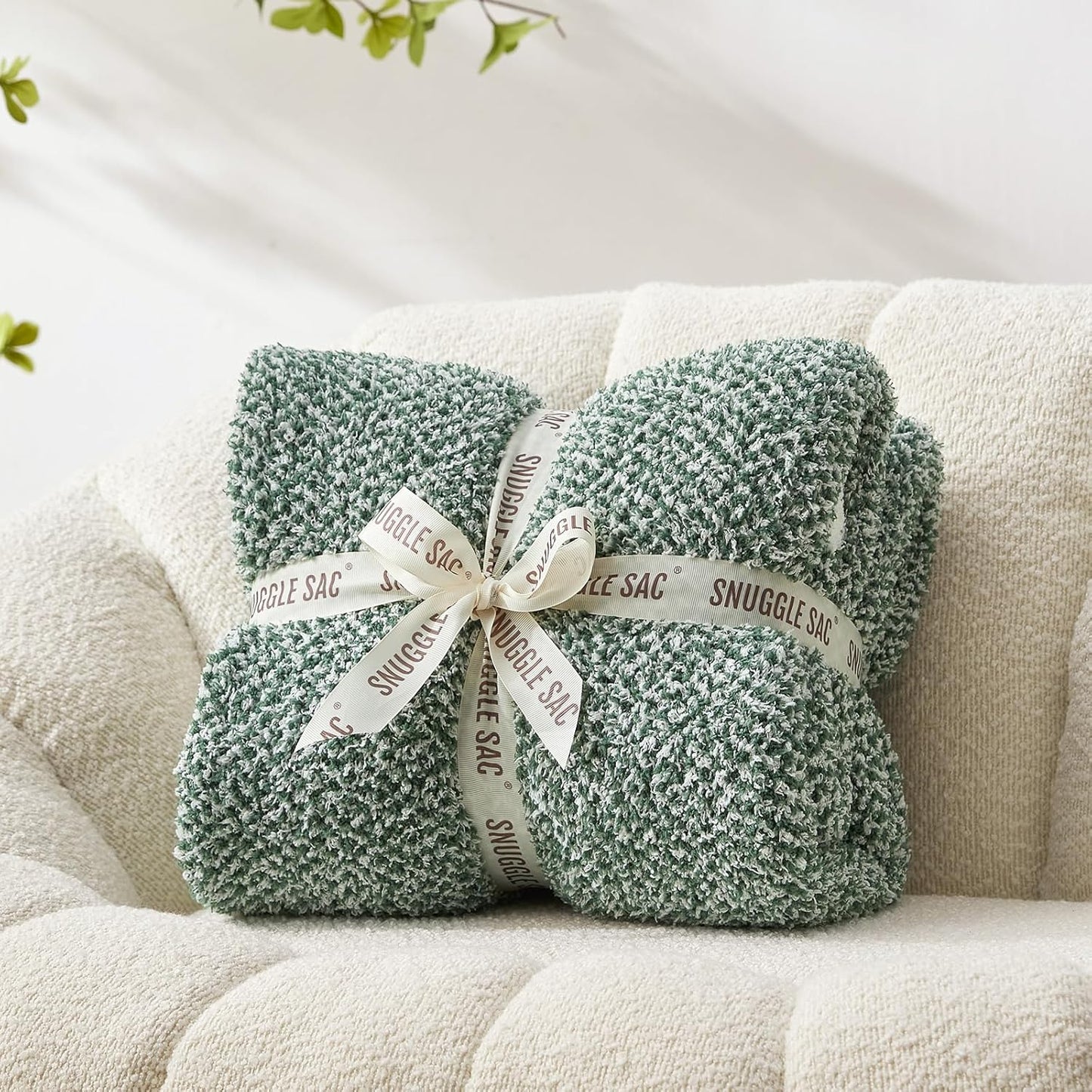 Snuggle Sac Green Throw XL Blanket 50x70,Super Soft Warm Blankets Oversized Throw Knit Blankets Fuzzy Plush Blanket, Heather Green, 50x70 inches