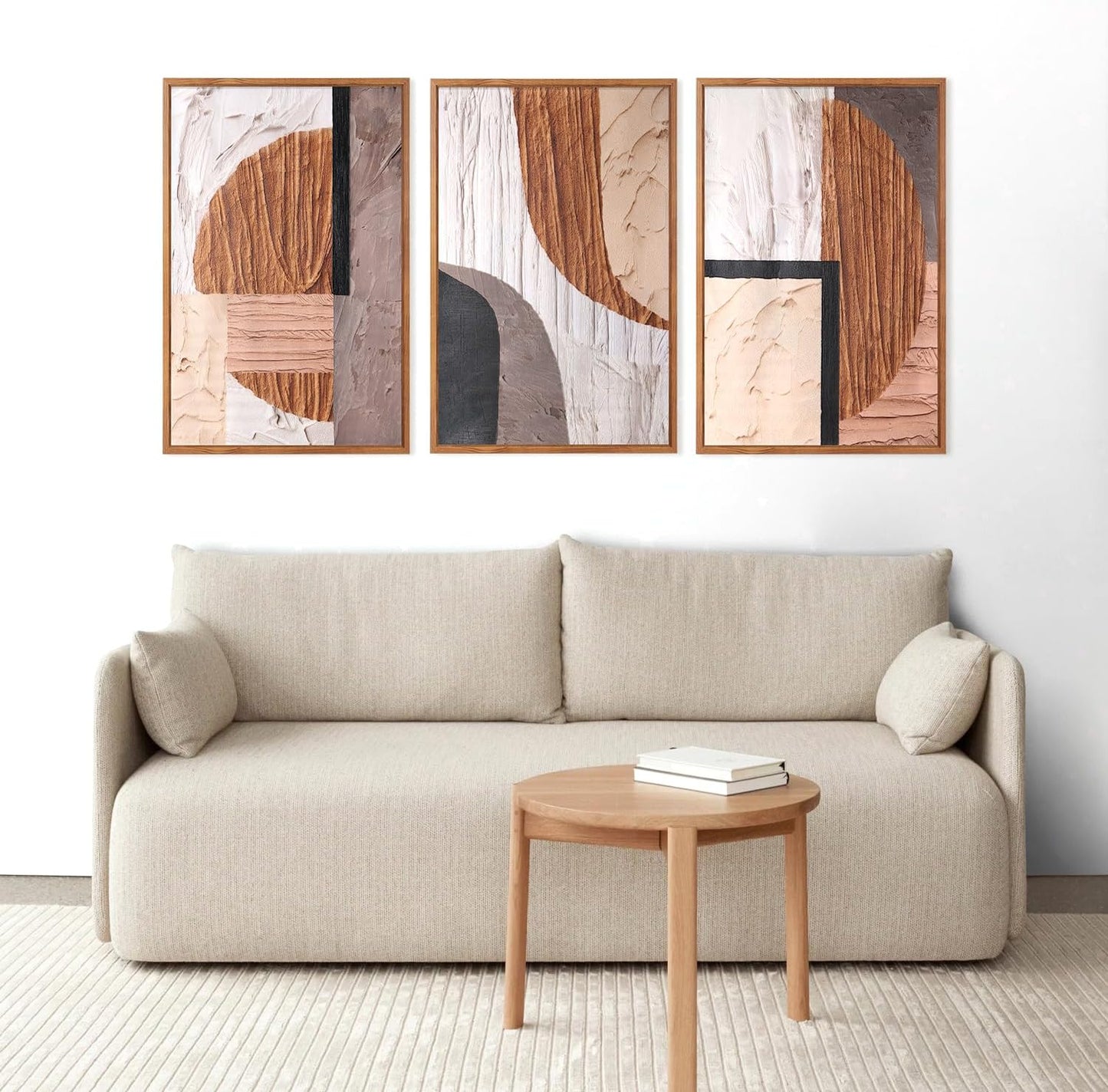 Aurlan Neutral Abstract Oval Rectangular Framed Wall Art(16"x24"), 3 PCS Minimalist Black Beige Brown Gray 3D Textured Canvas Artwork, Large Modern Geometric Illustration Art Wall Decor for Office Living Room Bedroom