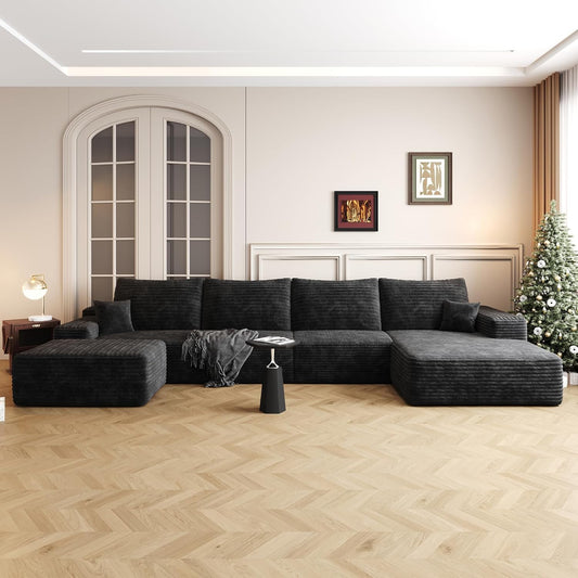 136" Sectional Couches for Living Room Modern Modular Sofa with L-Shape Couchs Upholstered Boneless Couch Deep Seat Sectional Couch with Chaise (Black, Right Facing Chaise+3Seaters+Ottoman)