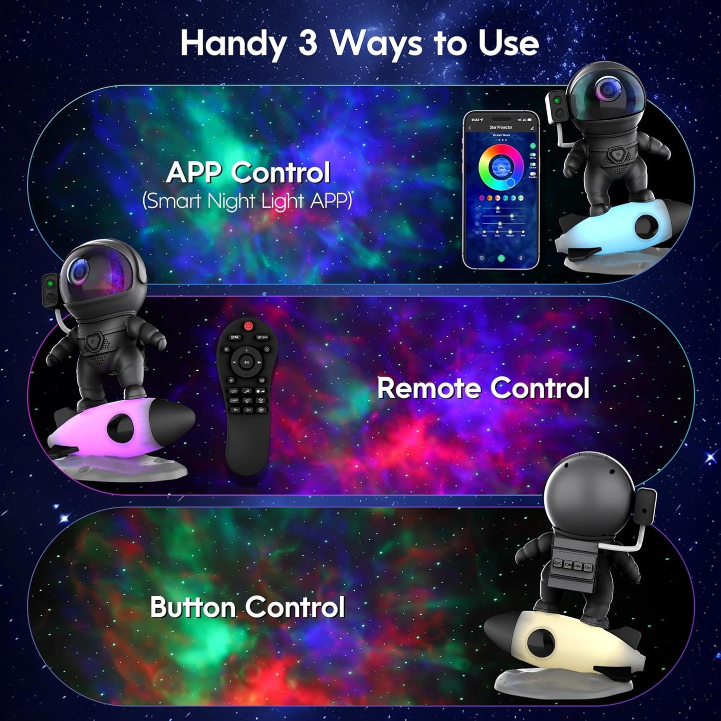 Astronaut Galaxy Projector, Star Projector Rocket Night Light for Kids Room, 360° Adjustable Magnetic Head, Bluetooth Speaker, Timer, White Noise with Remote APP Button Control Idea for Gift