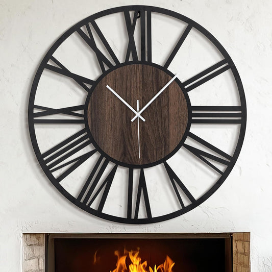 LEIKE 30" Oversized Large Wall Clocks,Silent,Non Ticking,Battery Operated Modern Round Big Wood Decorative Metal Wall Clock for Living Room, Bedroom,Kitchen,Farmhouse,Office Decor - Black,30 Inch