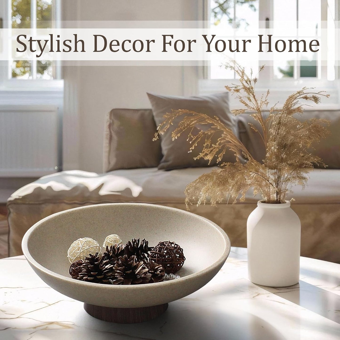 Modern Resin Pedestal Bowl – Large Fruit Bowl for Kitchen Counter, Catch All Tray for Entryway Table, Stylish Key Bowl & Dining Centerpiece, Brown