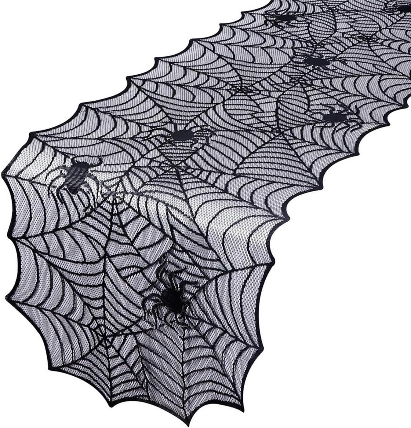 1-Pack Halloween Table Runner, Black Spider Web Lace Table Runner, Gothic Kitchen Decor, Fall-Themed Party Decorations, Spider Web Reusable Home Accent, 18 x 64 Inches