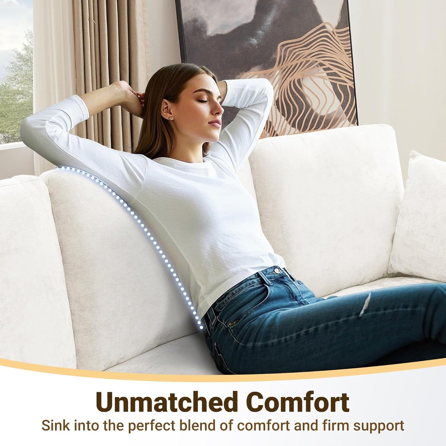 Tbfit U Shaped Couch 8 Seat, Sectional Sofa for Living Room,Chenille Cloud Couch with Ottoman, Beige