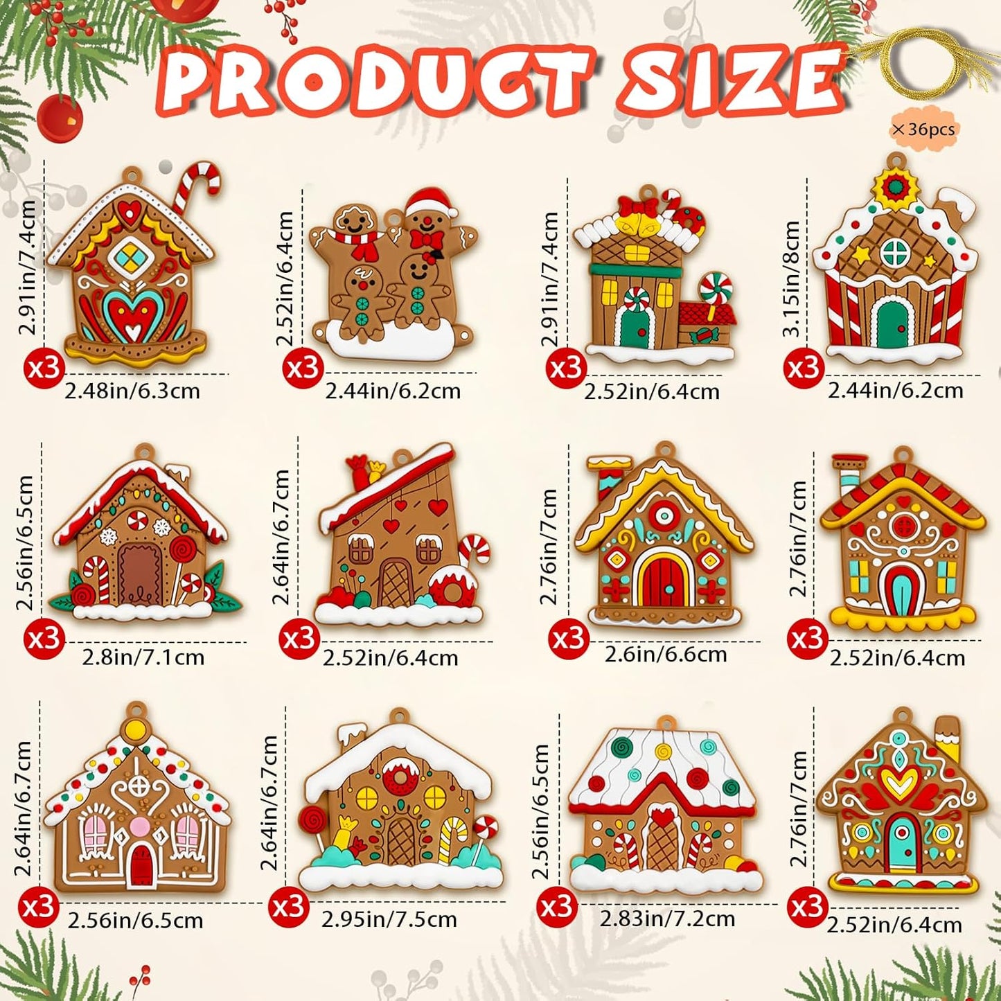 Gingerbread House Ornaments Christmas Tree Decoration - 36pcs Gingerbread House Christmas Decorations Hanging Ornaments for Holiday Xmas Tree Home Decor