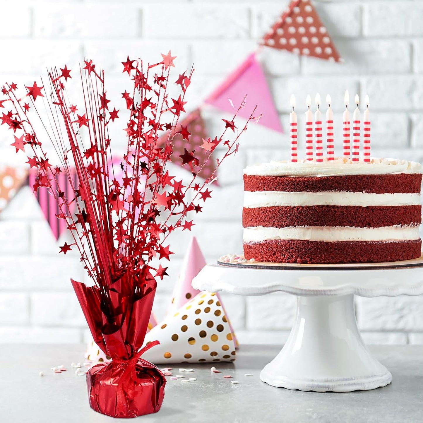 Crowye 18 Pieces Metallic Foil Spray Centerpiece Party Star Table Decoration Burst Metallic Table Centerpieces for Birthday Party Season Holiday(Red)