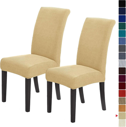 Howhic Stretch Chair Covers for Dining Room Set of 2, Removable Washable Dining Room Chair Covers, Dining Chair Slipcovers Seat Protector, Great Decoration for Home and Banquet (Champagne, 2 Pack)