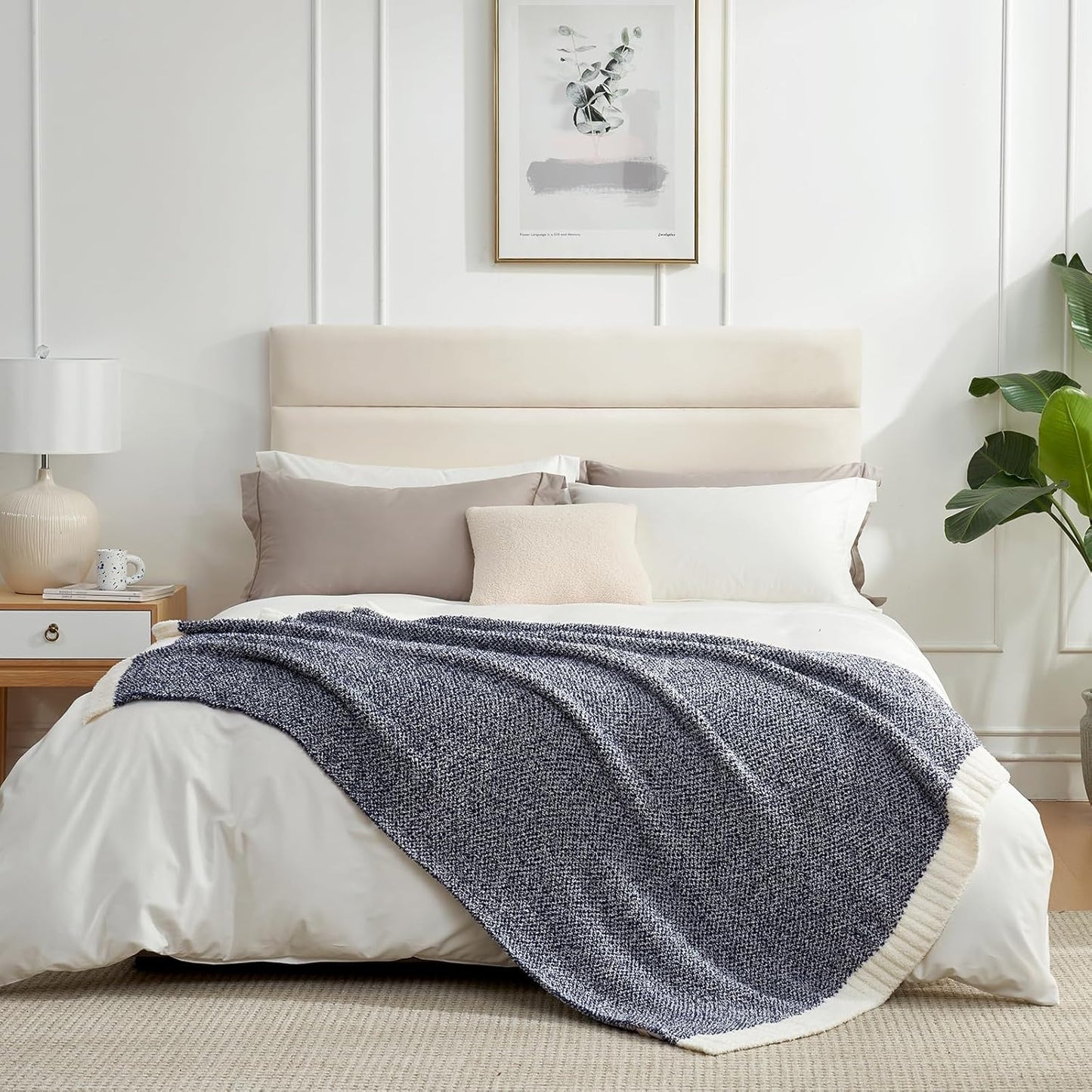 Snuggle Sac Navy Throw Blanket for Couch, Oversized Throw XL Super Soft Warm Blankets Cozy Knit Fuzzy Lightweight Throws for Sofa, Bed, Living Room, Heather Navy, 50x70 inches