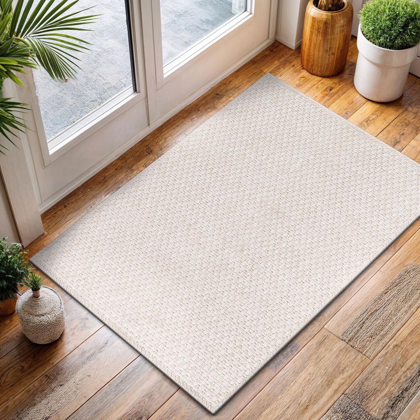 CAMILSON Easy Jute Rug 2x3, Indoor Outdoor Off-White Farmhouse Area Rugs for Living Room and Kitchen Rug, Solid Woven Design, Easy-Cleaning, Washable Outside Carpet Alfombras (2 x 3)