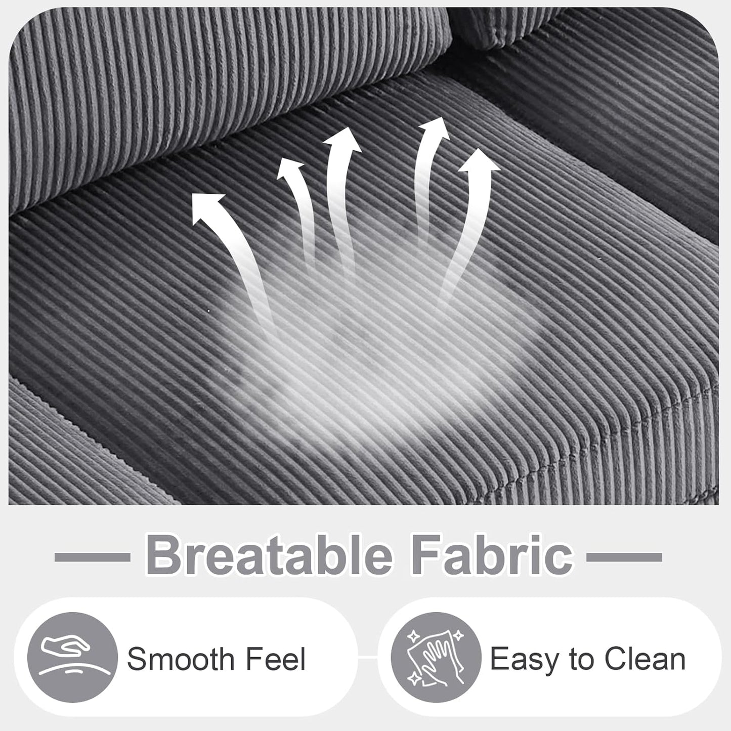 Karl home U-Shape Sectional Sofa Couch 111" Modern 4-Seat Sofa with Chaises Corduroy Fabric Upholstered Covertible Couch with Wood Grain Legs for Living Room, Reception Room, Apartment, Dark Gray