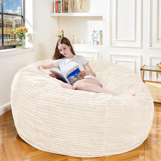 Large Bean Bag Chair, 5FT Giant Beanbag Chairs with Memory Foam Filled, Bean Bag Chairs for Adults, Ultra Soft Lazy Sofa for Living Room Bedroom (White)