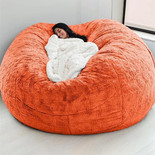 Big Huge Giant Bean Bag Chair for Adults, (No Filler) Bean Bag Chairs in Multiple Sizes and Colors Giant Foam-Filling Required- Machine Washable Covers, Double Stitched Seams (Orange,7FT)