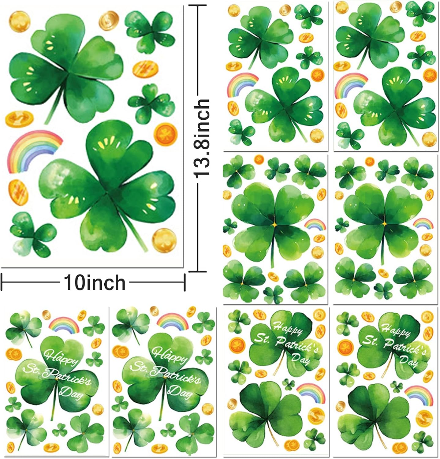 8 Sheet St Patricks Day Window Clings Shamrock Window Decorations for Glass Windows, Irish Saint Patricks Day Window Stickers for Kids Home School Office Spring Party Supplies